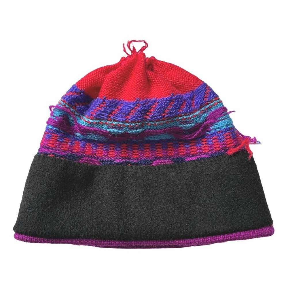 Colourful Vintage 100% Wool Toque Hat, Fleece Lined, Tassels, Made in Canada - Picture 4 of 8